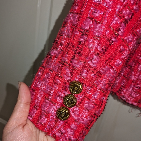 1S. NWT AQUA BLOOMINGDALES EXCLUSIVE TWEED METALLIC DOUBLE BREASTED BLAZER - Picture 8 of 8